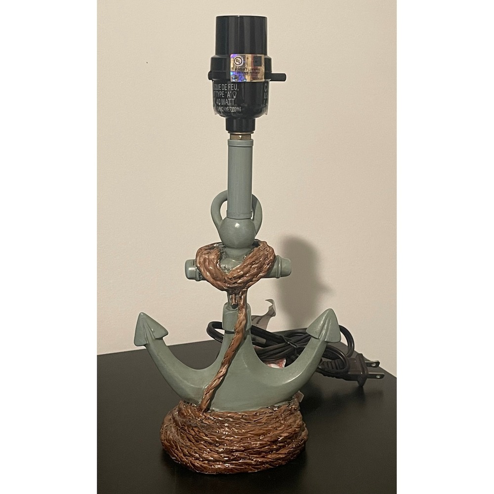 00746 Nautical Anchor Table Lamp Rope Detail Coastal Decor Home Accent Light‎